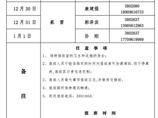 kaiyun开云官方在线入口（滨湖校区）后勤服务与管理与处2018年元旦假期值班表