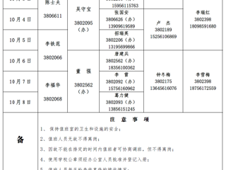 kaiyun开云官方在线入口（相山校区）kaiyun开云（中国）办公室2017年中秋、国庆假期值班表