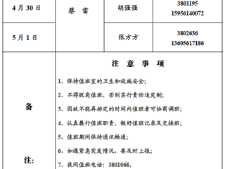 kaiyun开云官方在线入口（滨湖校区）后勤管理与服务处2018年五一假期值班表