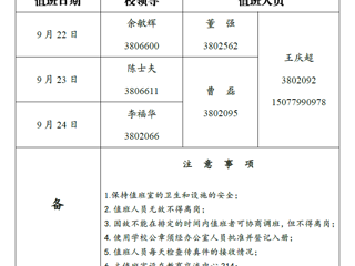 kaiyun开云官方在线入口（相山校区）党政办公室 2018年中秋假期值班表